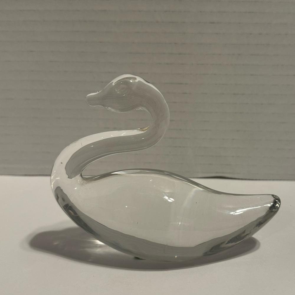 Blown Glass Clear Swan Glass Paperweight Vintage Swan Art Glass Pressed